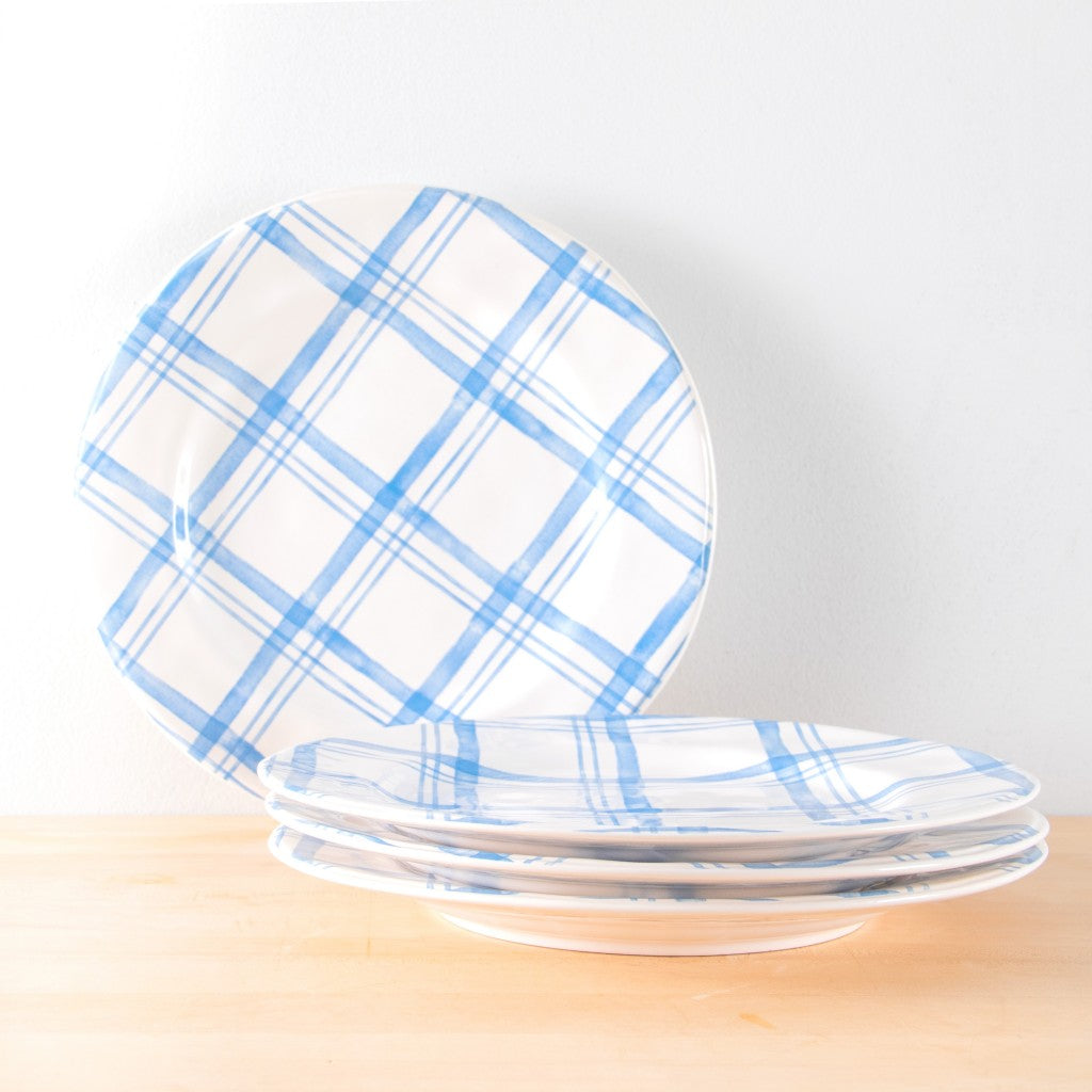 Pier 1 Country Blue Plaid Set of 4 Dinner Plates